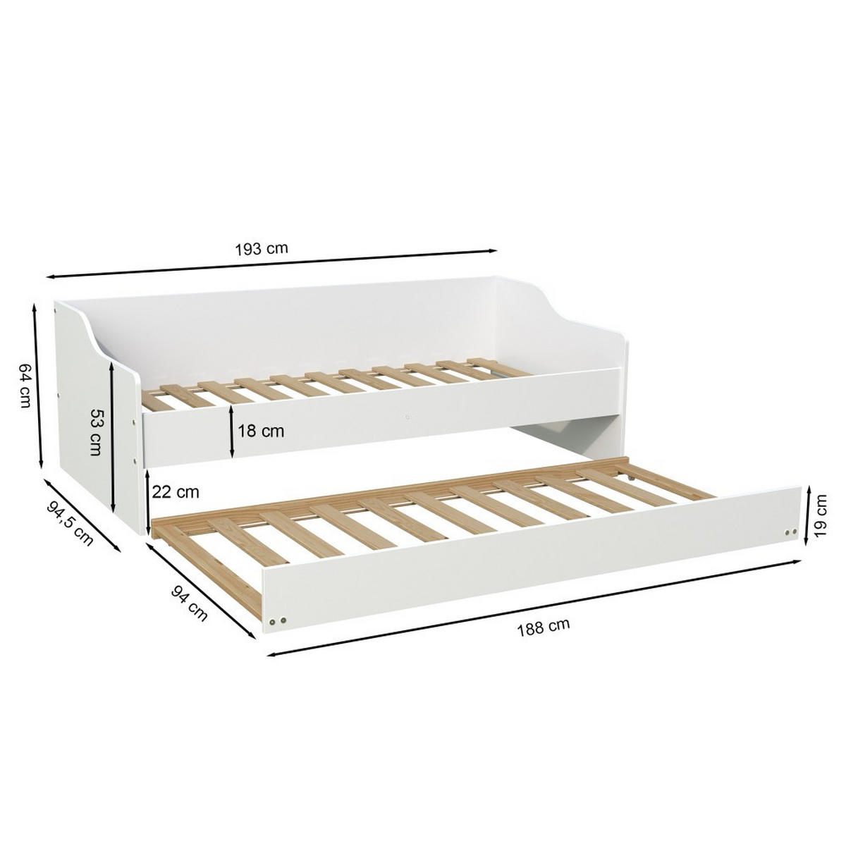AUSZIEHBETT SWEET mit Bettschublade / Bett 90x190 - Weiß - Weiß, Holzwerkstoff (90/190cm) - Weber Industries