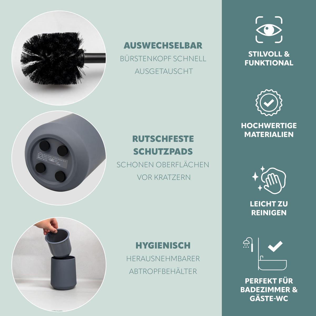 BAD-ACCESSOIRES-SET TESERO, Soft-Touch, grau - Grau, Kunststoff (22.5/25.5/25cm) - eluno