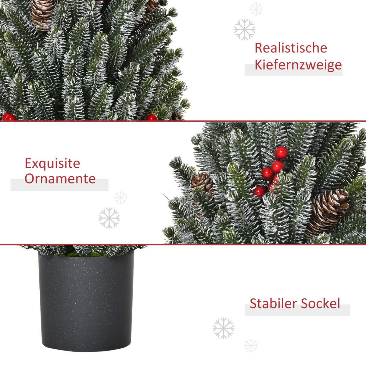 WEIHNACHTSBÄUME 27/27/47 cm grün aus Kunststoff mit Schneeoptik, Beeren und Zapfen - Grün, Kunststoff (47cm) - OKWISH