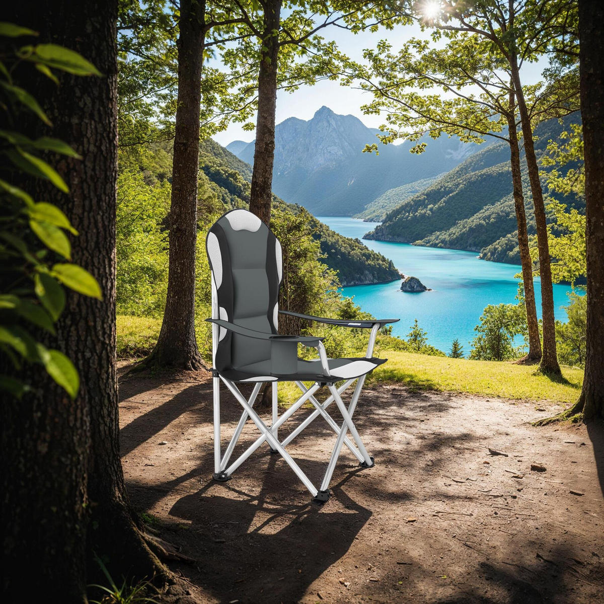 CAMPINGSTUHL 4er Set, 60 x 88 x 110 cm, grau - Grau, Textil (88/110/60cm) - tectake