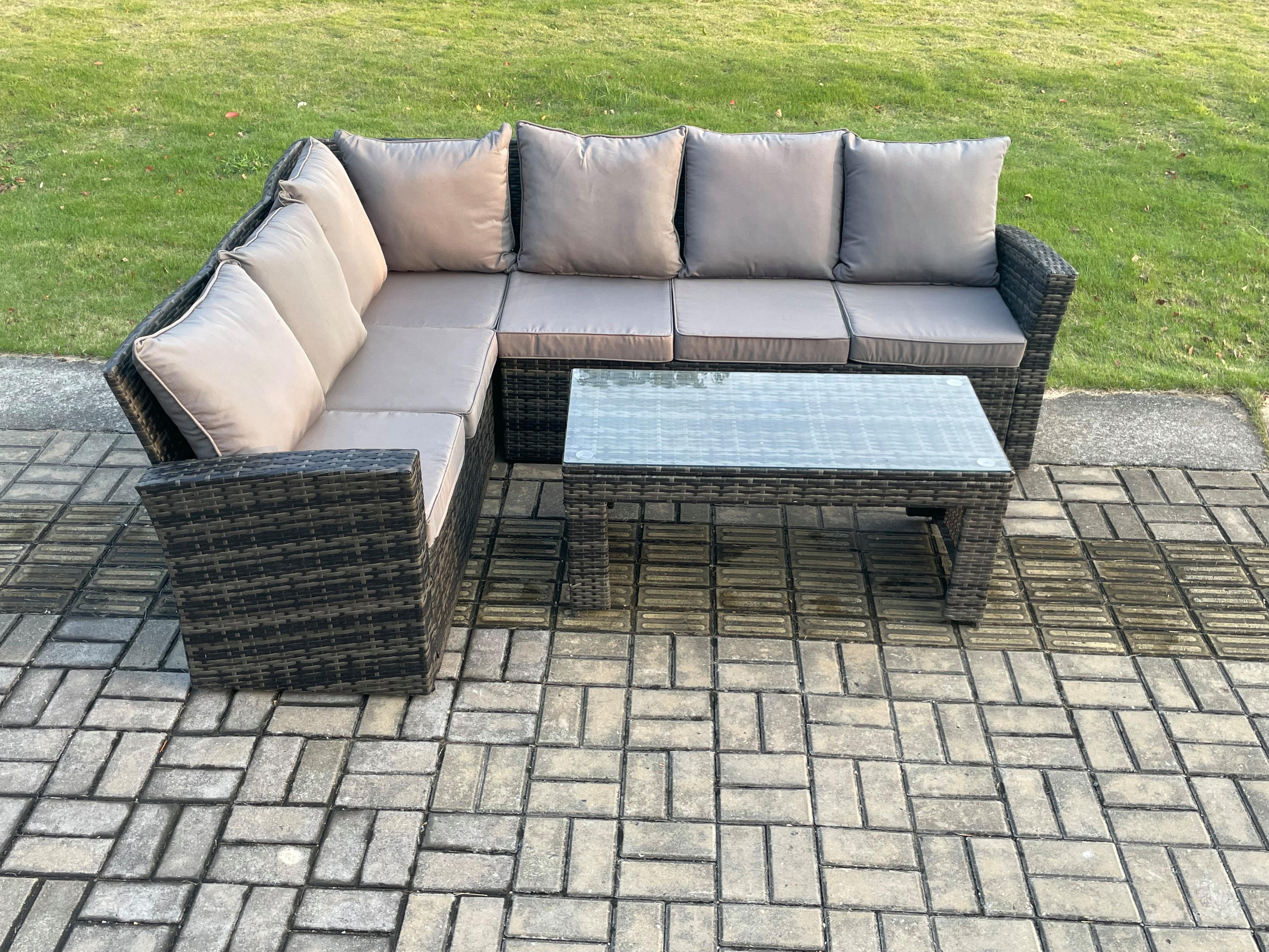 Thumbnail - Fimous Balkonmöbel-Sets, Dunkelgrau, Metall, Kunststoff, Glas, 6-Sitzer, Füllung: Schaumstoff, rechteckig, Gartenmöbel, ...