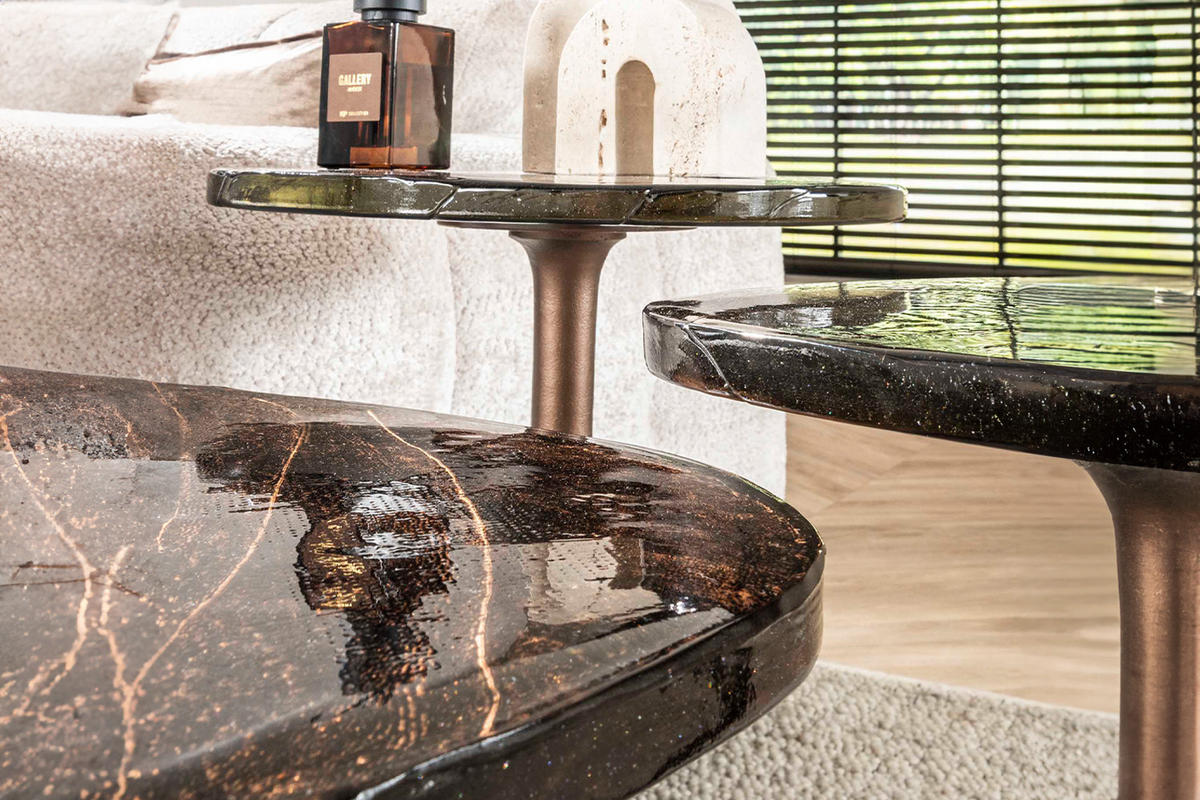 BEISTELLTISCH DARI Braun Glas - Braun/Kupferfarben, Glas/Metall (38/33/60cm) - KAWOLA