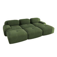 3-SITZER SOFA Cord Grün mit 3 Hocker - Grün, Textil (298/75/178cm) - WISHDOR