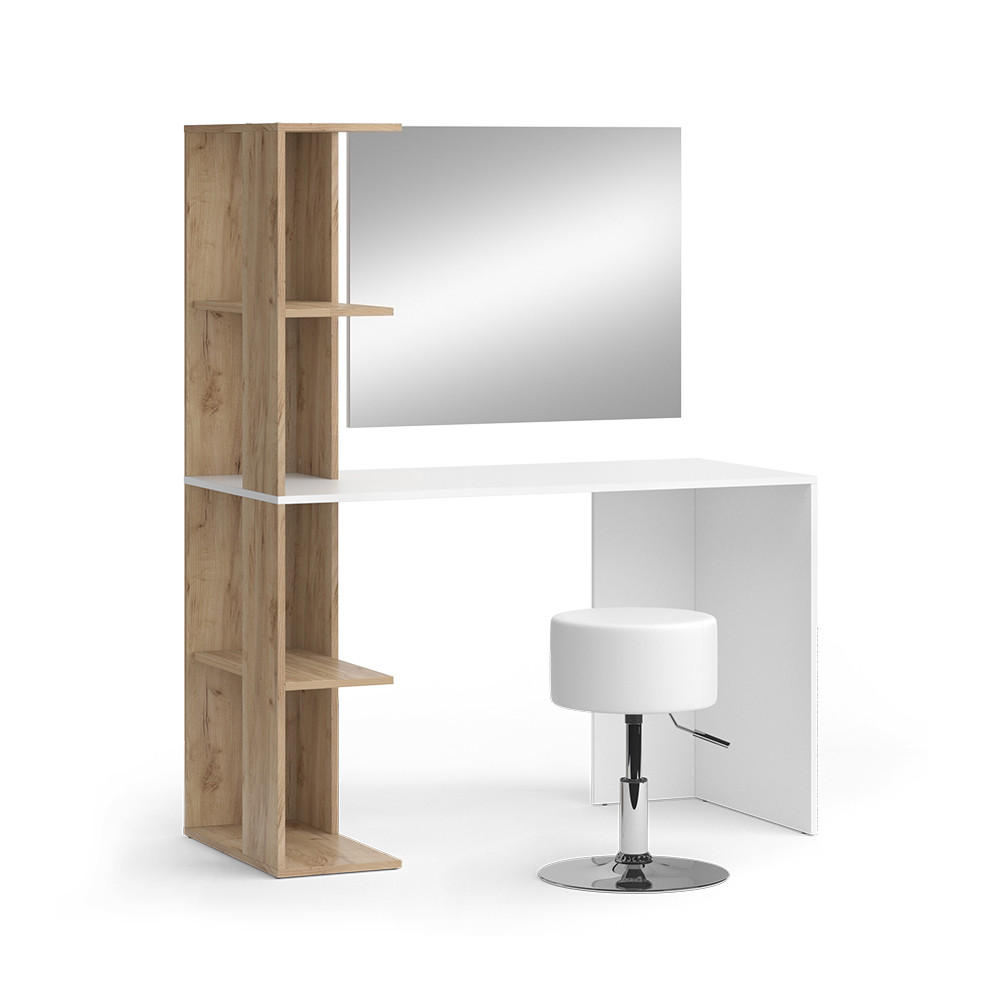 SCHMINKTISCH Tower Weiß/Sonoma 122.2 cm mit Hocker - Weiß/Sonoma Eiche, Holzwerkstoff (122.2/75.8/55.2cm) - Vicco