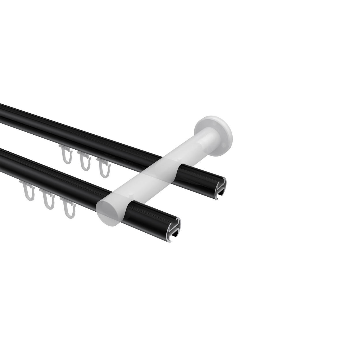 INNENLAUF-GARDINENSTANGEN-SET Platon Santo 280 cm (geteilt in 2 x 140 cm), 2-läufig, 20 mm Ø Schwarz - Schwarz, Metall (280cm) - INTERDECO