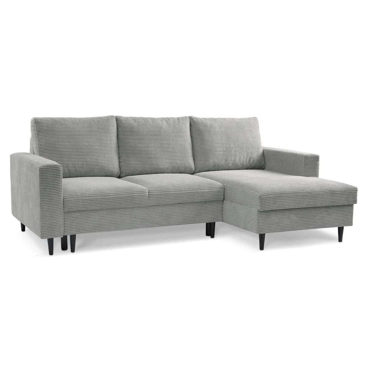 ECKSOFA Nalika Hellgrau mit Cordbezug - Hellgrau/Schwarz, Holz/Textil (143/230cm) - Selsey
