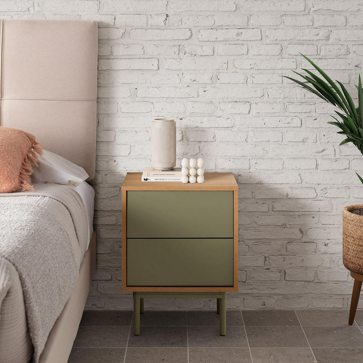 NACHTTISCH Cuzco 2 schubladen Eichenfarbe/grün - Grün, Holzwerkstoff (40/52/40cm) - VS Venta-stock