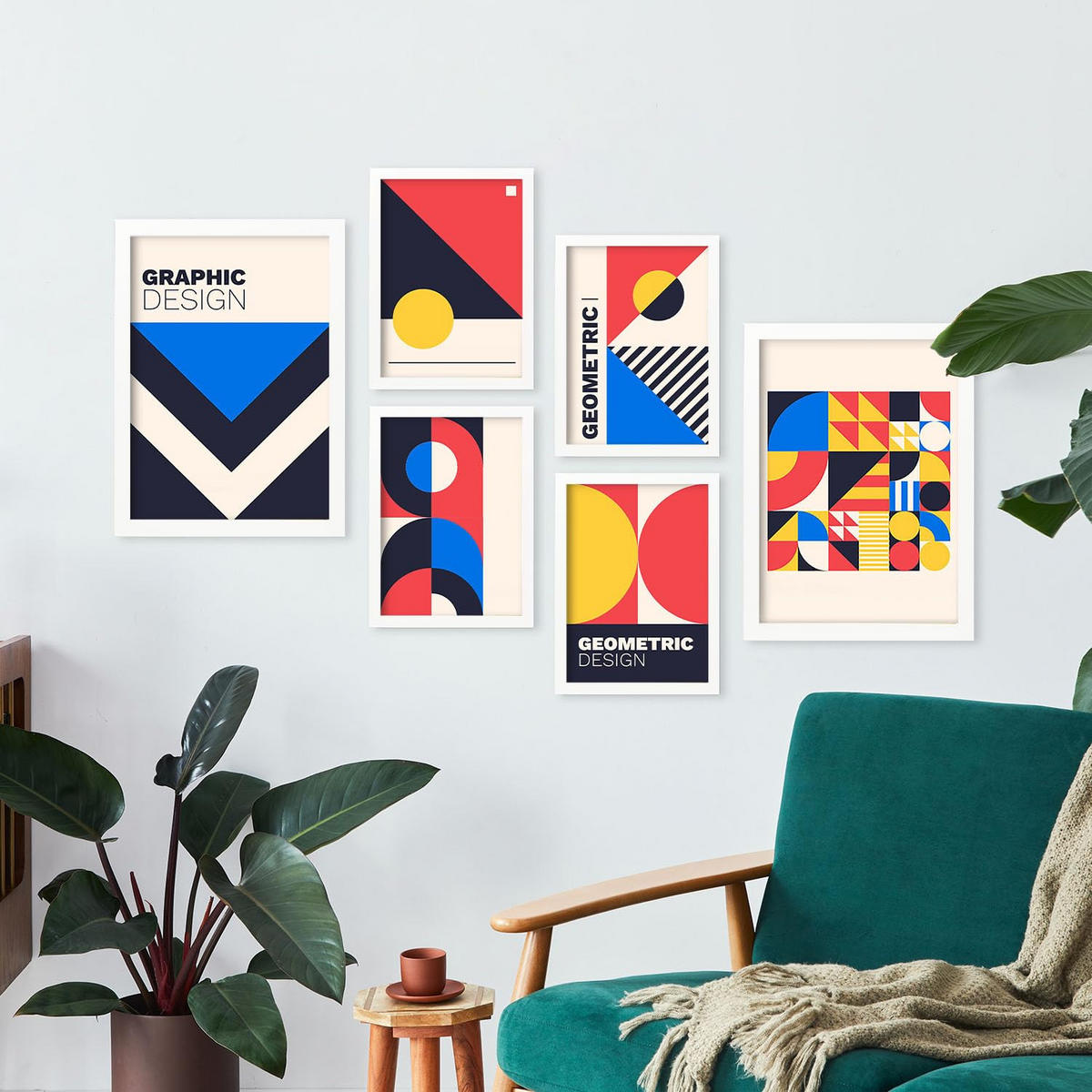 POSTER Set Mit 6 Bauhaus-Stil 1 Geometrisch Größe A3 & A4 Weißer Rahmen - Weiß, Papier (29.7/1cm) - Nacnic
