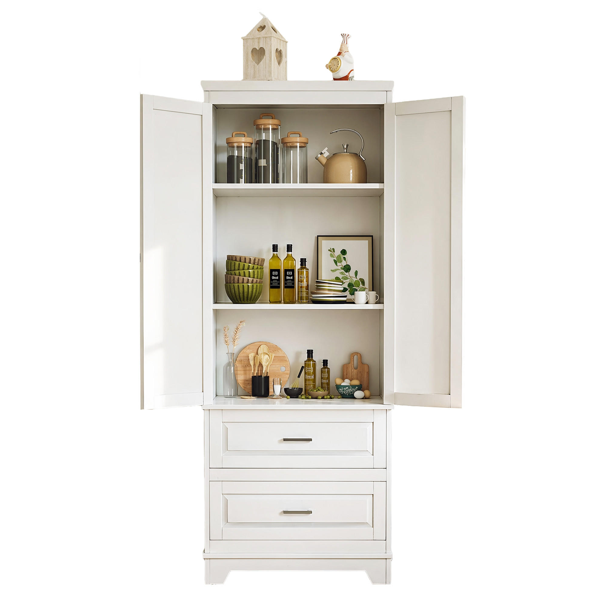 HOCHSCHRANK in Weiß 70/47/185 cm mit 2 Türen und 2 Schubladen Badezimmerschrank - Silberfarben/Weiß, Holz/Metall (47/185/70cm) - BPKADHY
