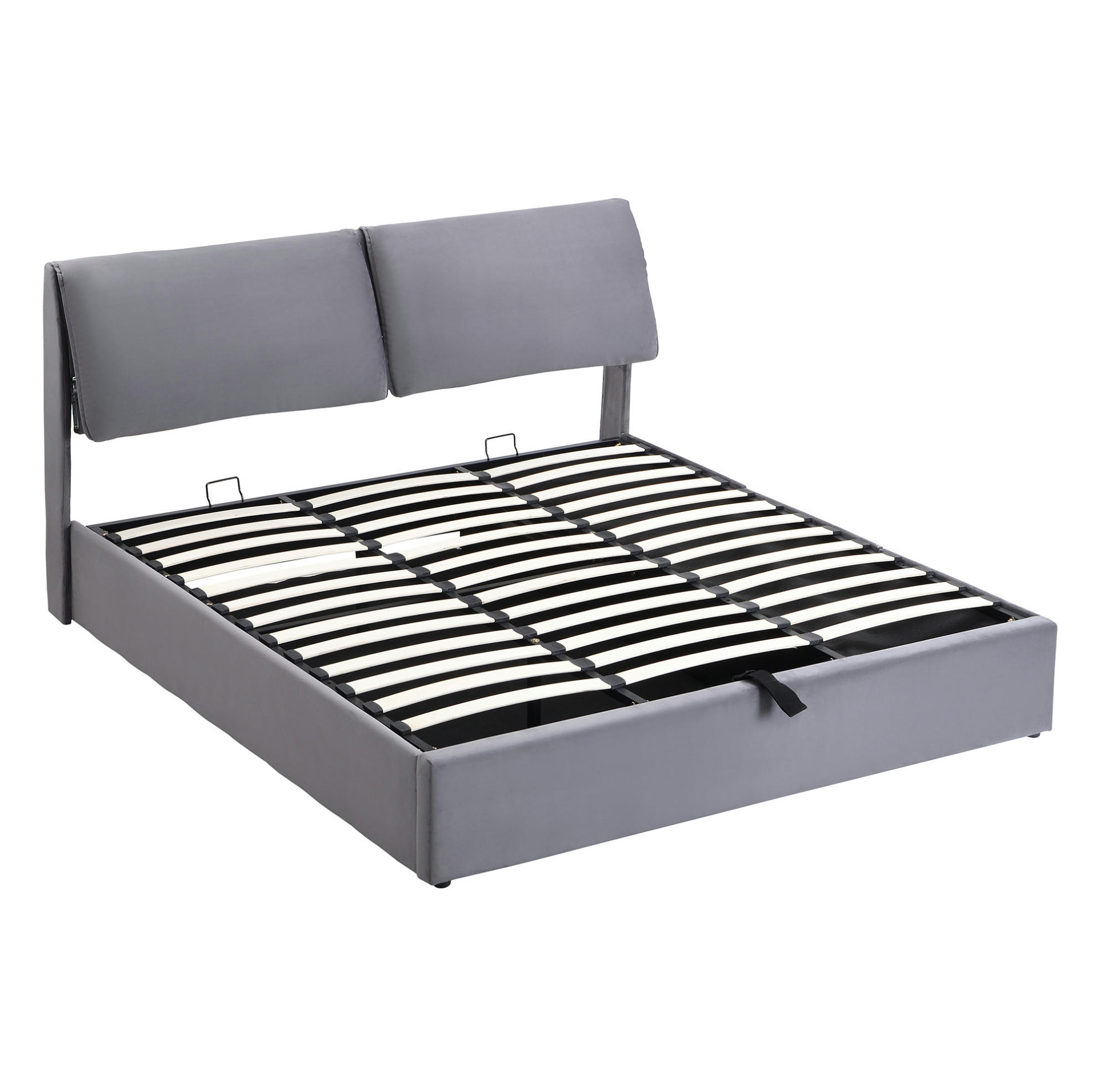 POLSTERBETT 160/200 cm Grau Samt mit hydraulischem Bettkasten und 3 Schubladen - Grau, Textil (160/200cm) - OKWISH