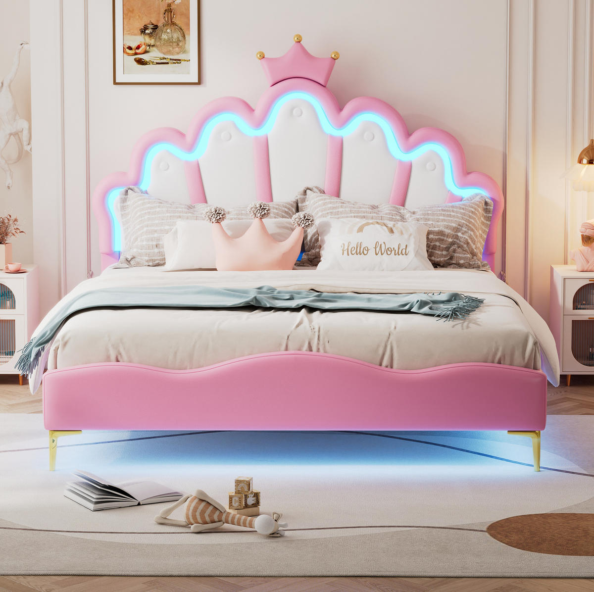POLSTERBETT 140/200 cm Rosa aus Kunstleder mit LED-Lichtleisten - Rosa, Leder (140/200cm) - MIVRAY