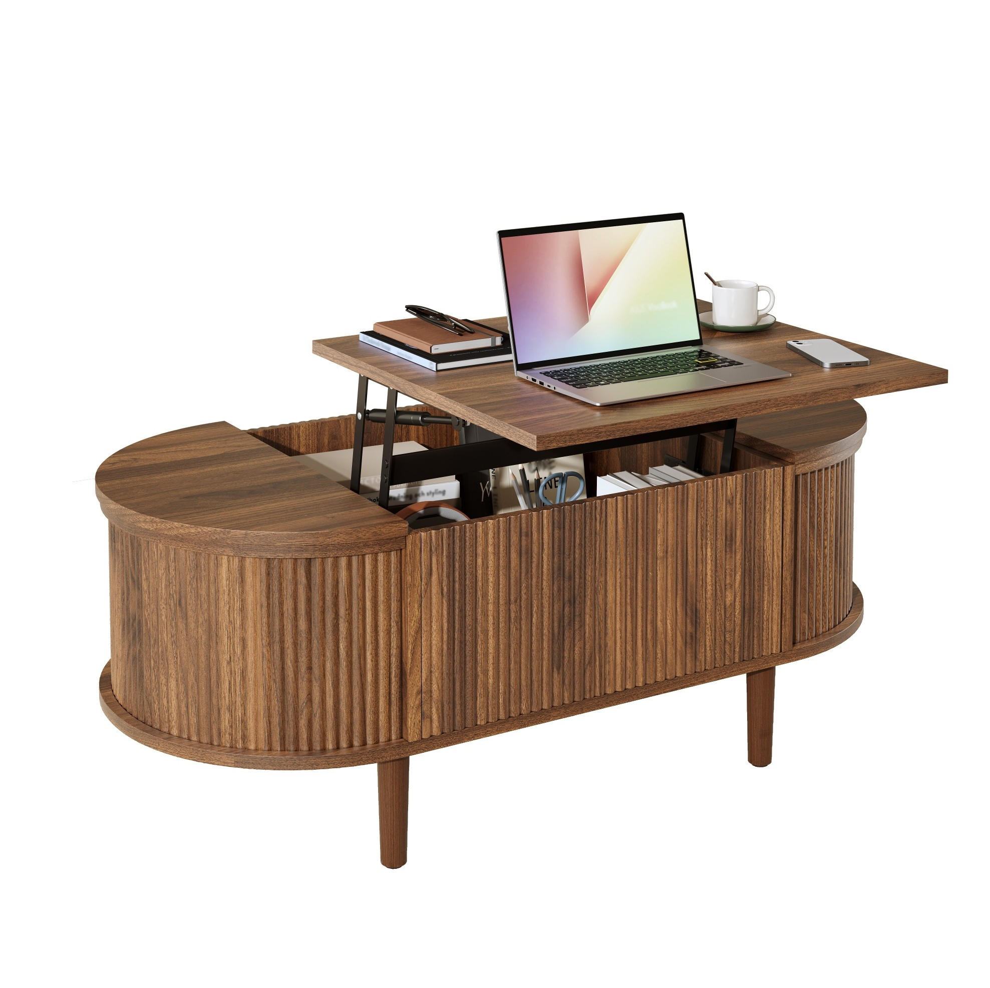 COUCHTISCH 100/48/53,5 cm mit höhenverstellbarer Tischplatte, Klappfächern und MDF-Korpus, Nussbaum - Walnussfarben, Holzwerkstoff (100/48/53.5cm) - Redom