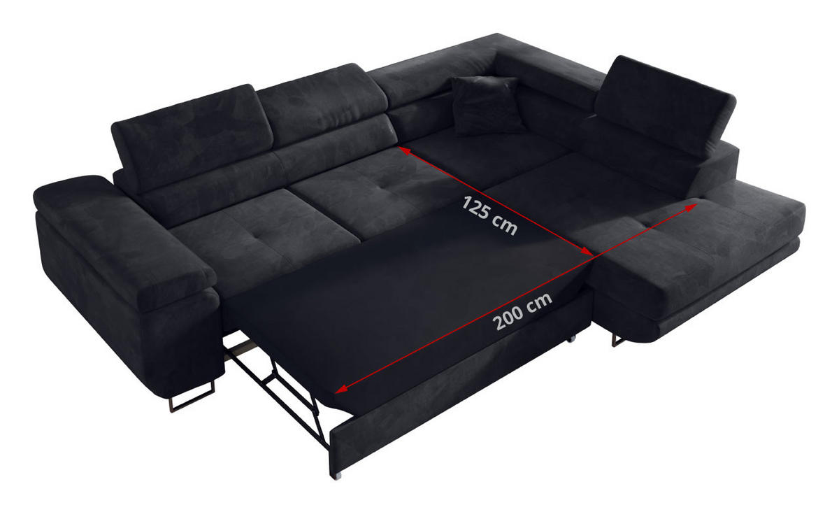 ECKSOFA GUSTAW L Dunkelgrau Velvet Rechts Seite - Dunkelgrau/Silberfarben, Textil/Metall (275/205cm) - MKS