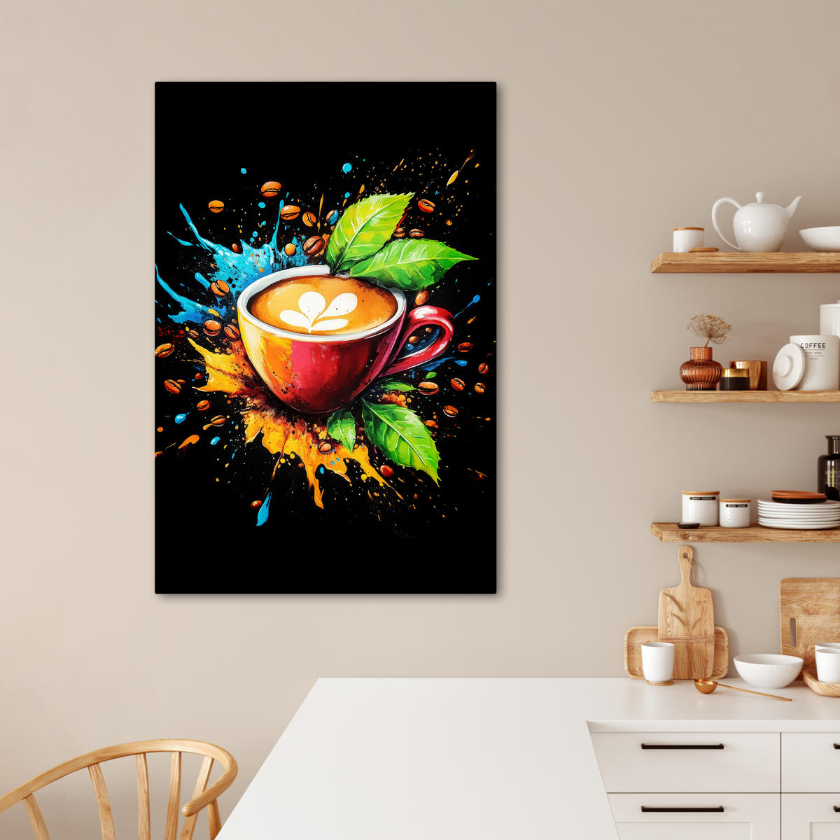 LEINWANDBILD Kaffee - Graffiti - Trinken - Abstrakt 80x120 cm - Mokka, Textil (80/120cm) - MuchoWow