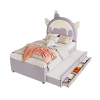 KINDERBETT aus PU 90x200 cm Violett mit ausziehbarem Rollbett und Schubladen im Einhorn-Design - Violett, Kunststoff (90/200cm) - Modfu