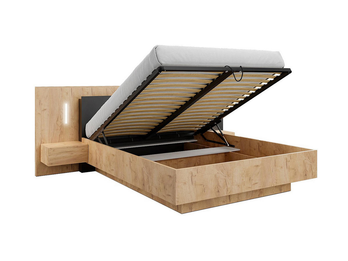 BETT mit Bettkasten - 2 Personen - Holz, Platte - Anthrazitgrau, Naturfarben Hell - - Anthrazit/Naturfarben, Holz (160/200cm) - Vente-Unique