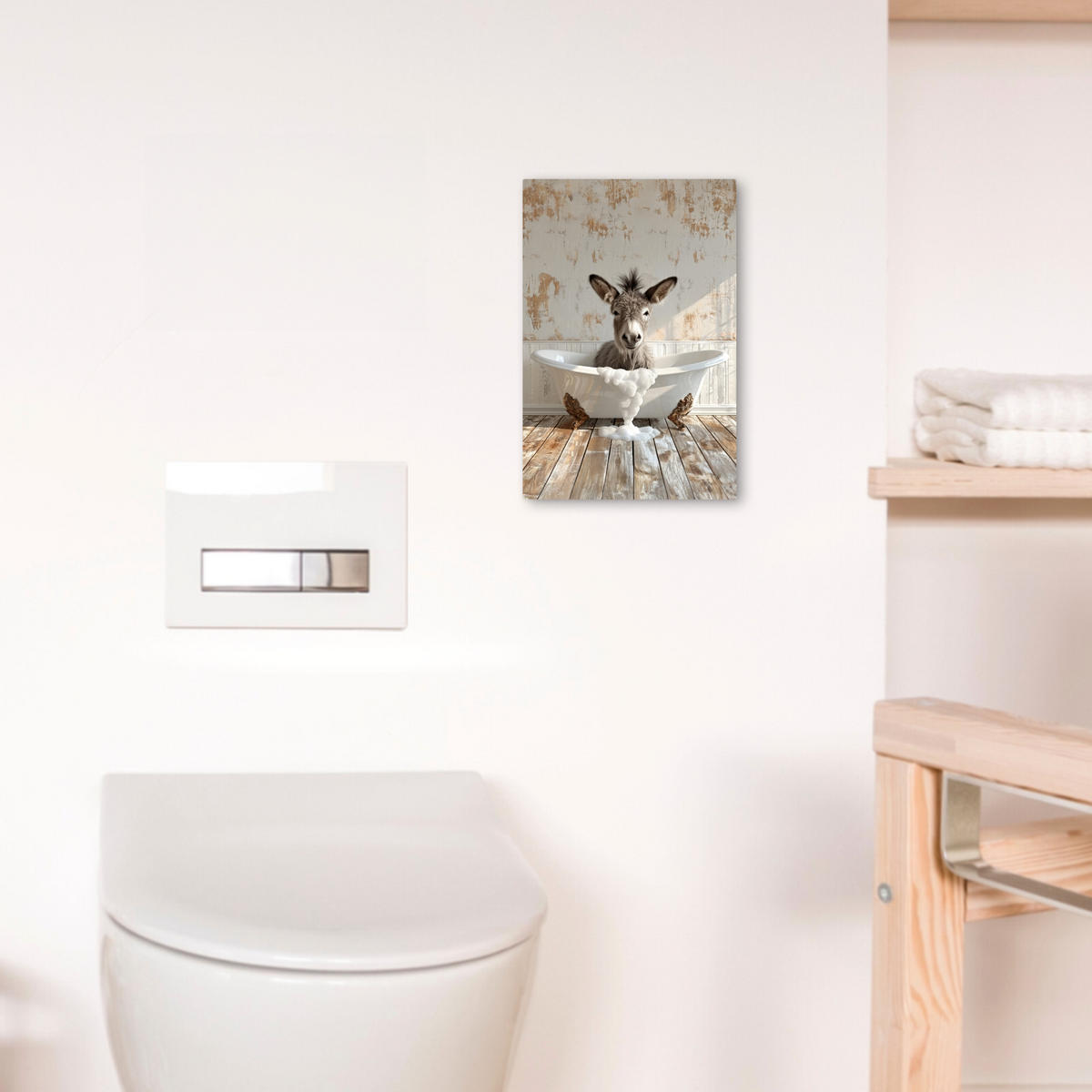 LEINWANDBILD Esel - Tiere - Badewanne - Schaumstoff 20x30 cm - Weiß, Textil (20/30cm) - MuchoWow