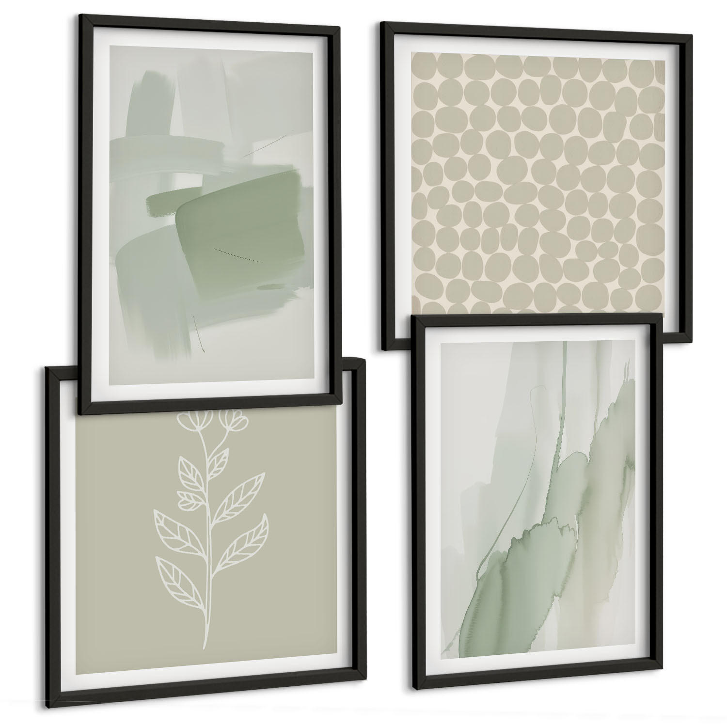 BILDER SET 4er Set - 50x50 cm & 40x60 cm Schwarzer Rahmen - Abstrakte Aquarellpflanzen - Schwarz, Kunststoff (50/50cm) - TULUP