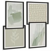 BILDER SET 4er Set - 50x50 cm & 40x60 cm Schwarzer Rahmen - Abstrakte Aquarellpflanzen - Schwarz, Kunststoff (50/50cm) - TULUP