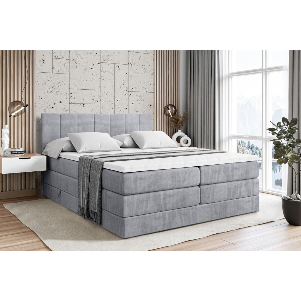 Thumbnail - Altdecor Boxspringbett, Hellgrau, Holzwerkstoff, Höhe ca. 20 cm, 180x200 cm, Schlafzimmer, Betten, Boxspringbetten