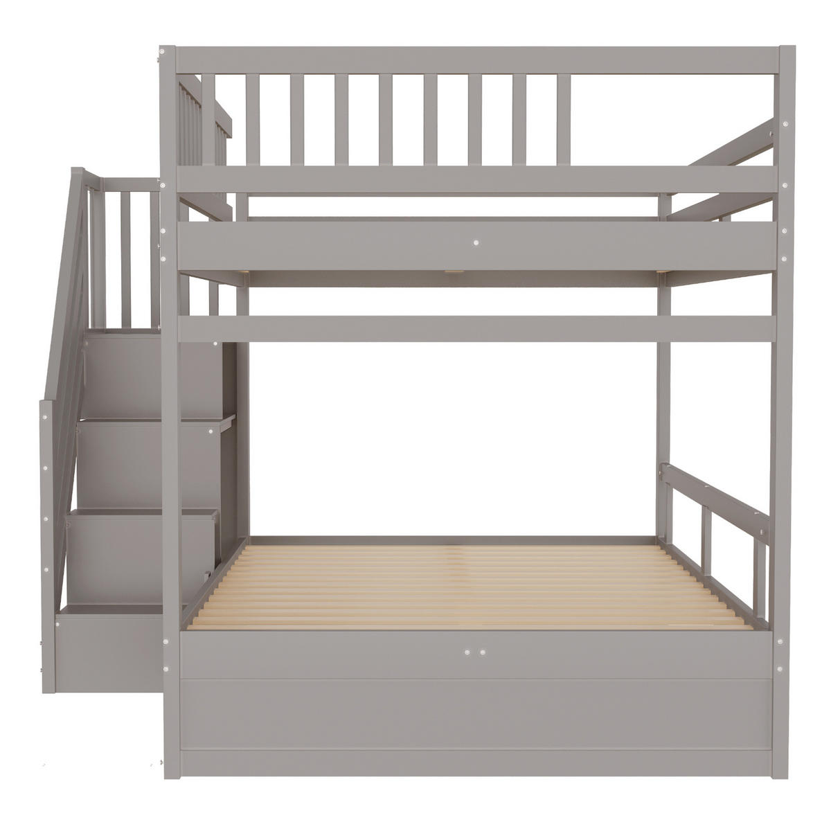 ETAGENBETT 140/200 cm aus Massivholz mit Stauraum, Grau - Grau, Holz (140/200cm) - OKMYHOME