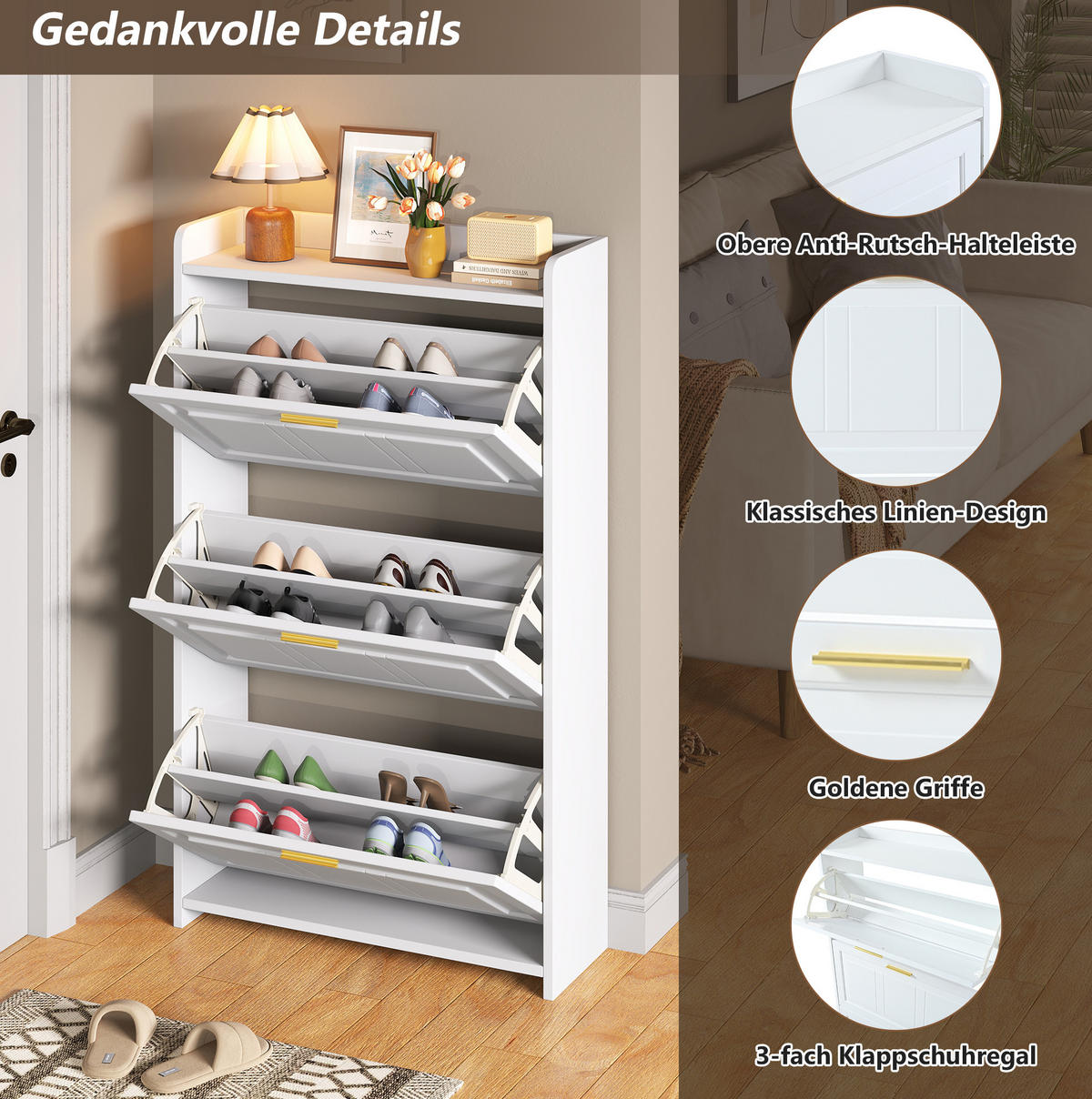SCHUHSCHRANK 70/24/120 cm weiß aus MDF und Spanplatte mit 6 Fächern - Weiß, Holzwerkstoff (70/120/24cm) - OKWISH