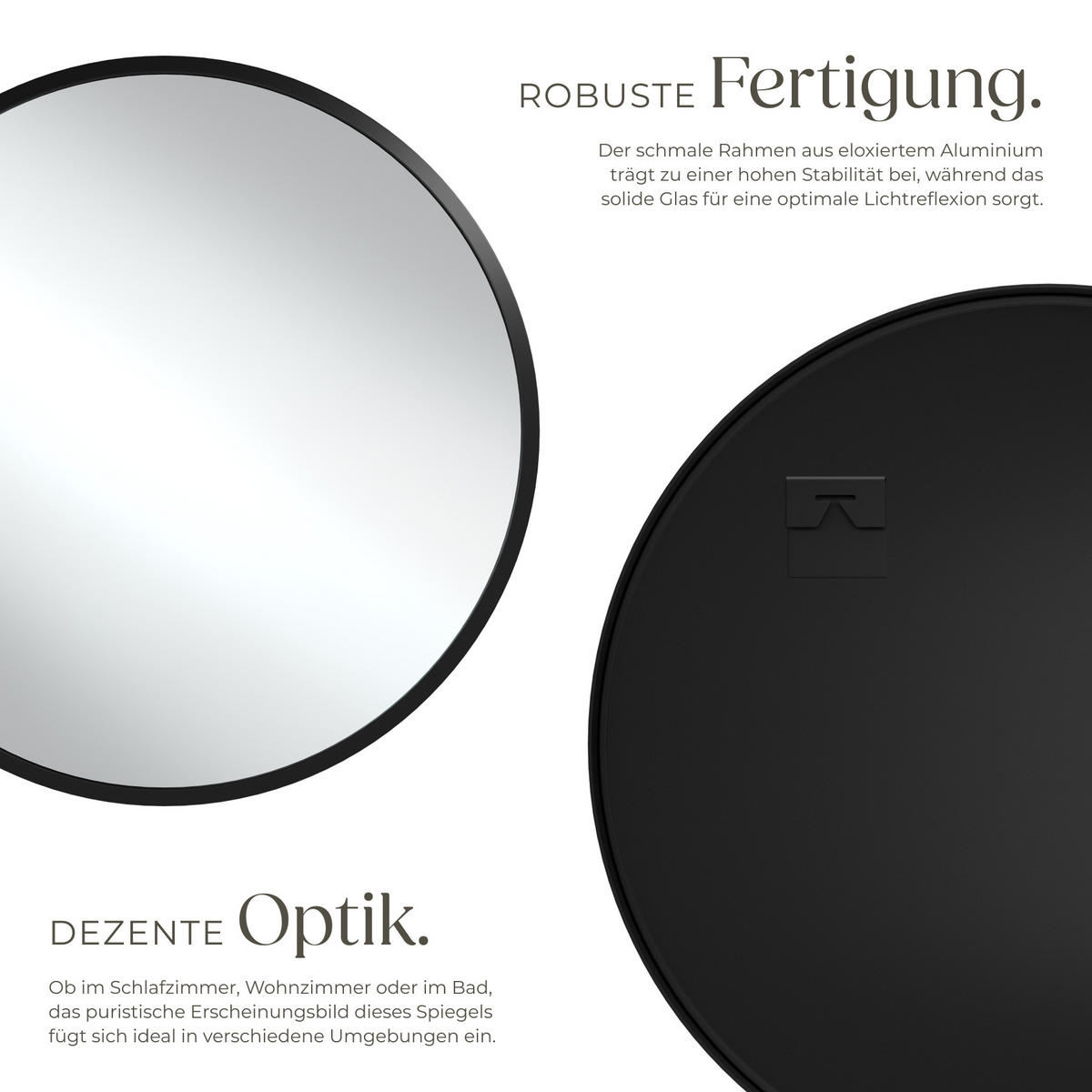 RUNDER WANDSPIEGEL Fiona,integrierte Befestigungshaken,schwarz - Schwarz, Glas (50/2.5/50cm) - tectake