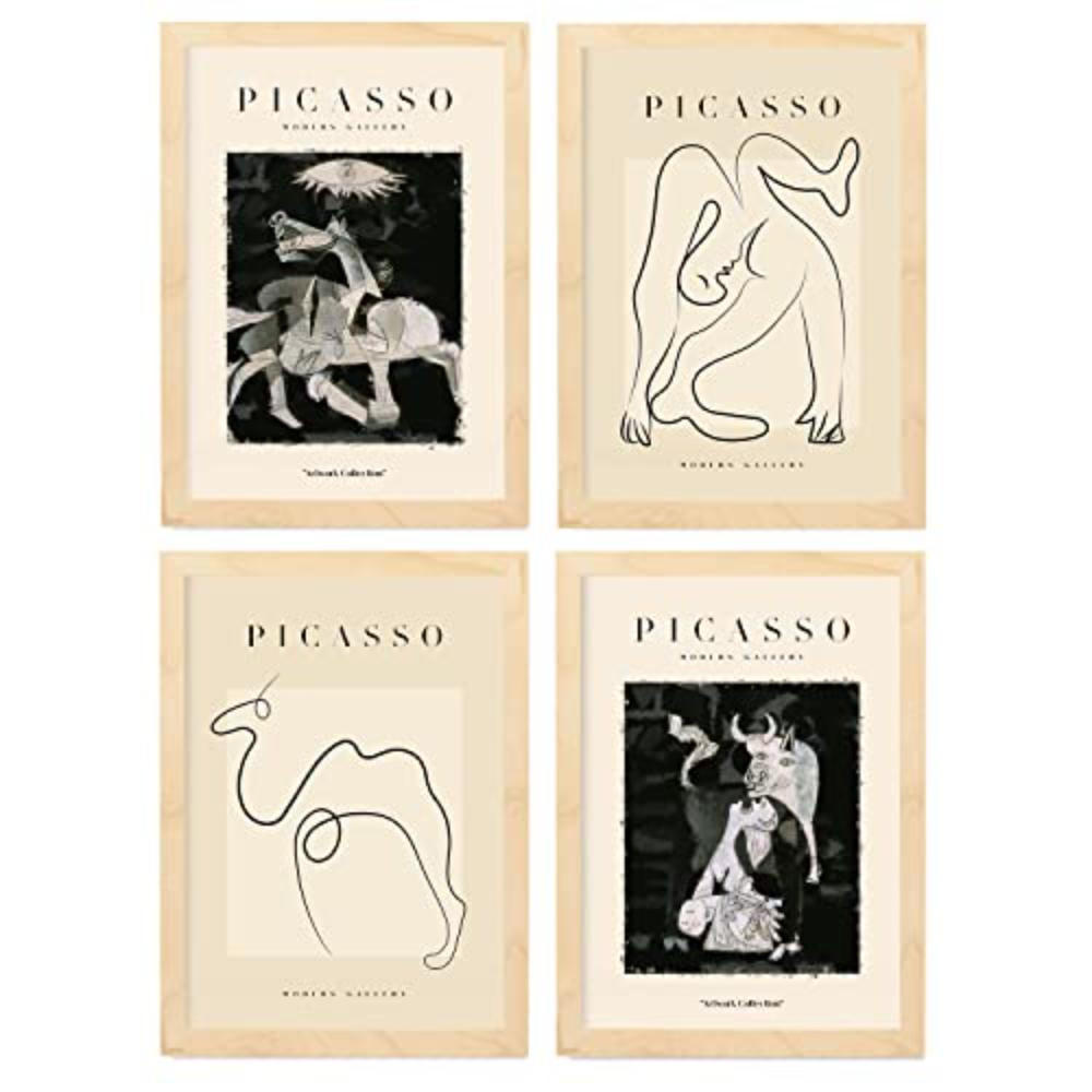 POSTER Set mit 4 Picasso Noir Tristeza Sammlung A4 Rahmen aus hellem Holz - Beige, Papier (29.7/3cm) - Nacnic