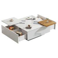 COUCHTISCH 75/75/33.5 cm in Weiß aus Spanplatte mit Hochglanz und Schubladen - Weiß, Holzwerkstoff (75/75/33.5cm) - OKMYHOME