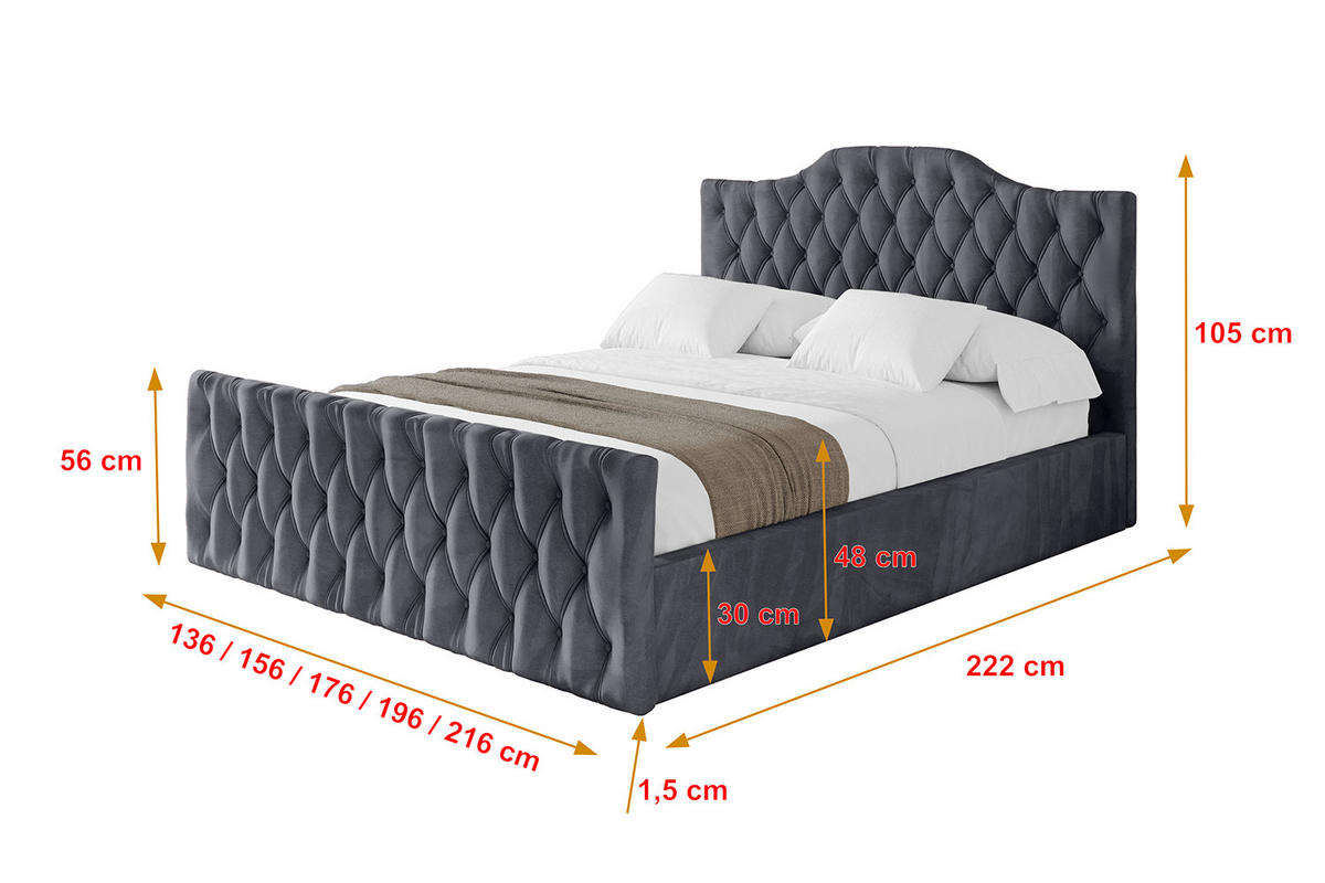 POLSTERBETT mit Bettkasten, Fußteil und Lattenrost, Boxbett mit Matratze H3/H4 - FALIO-Z 180x200 Dunkelgrau - Dunkelgrau, Holzwerkstoff/Textil (180/200cm) - ALTDECOR