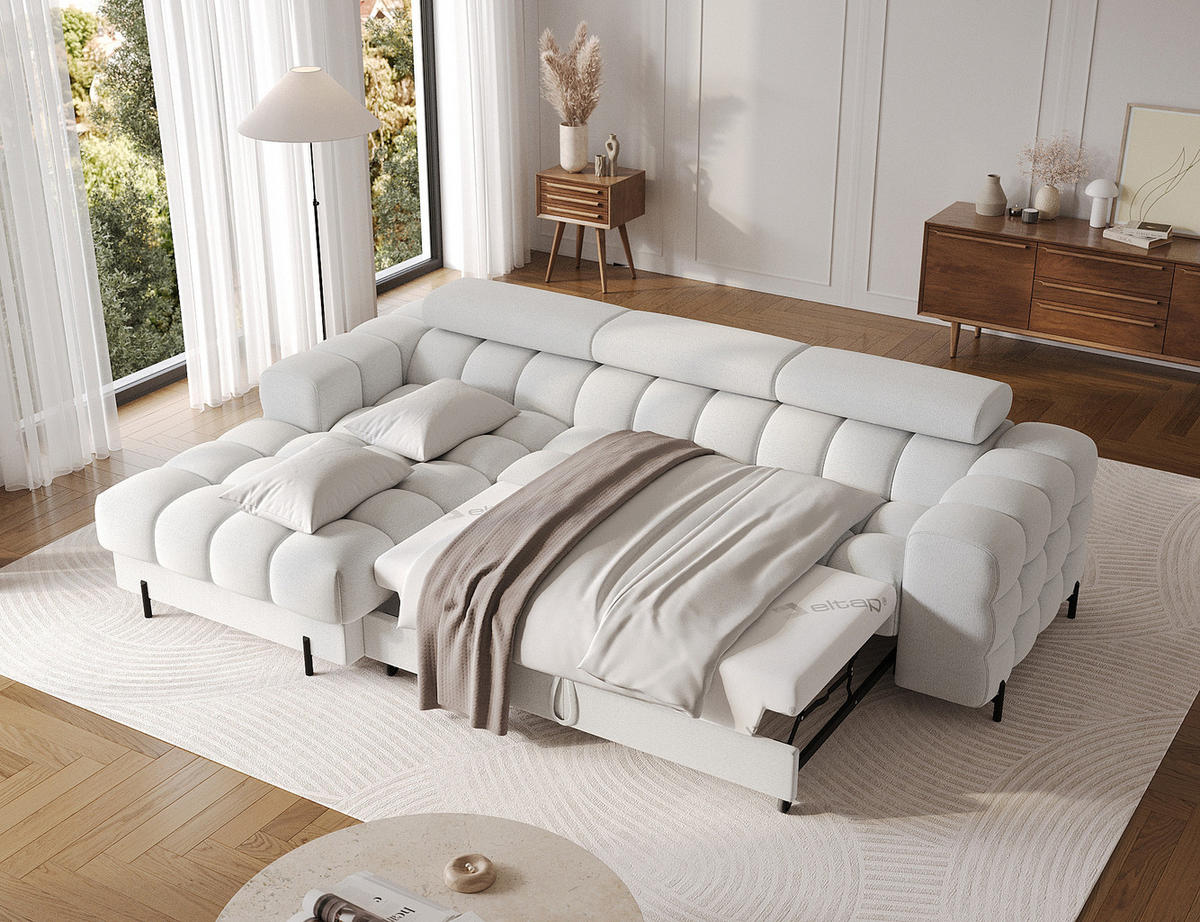 ECKSOFA FELRO mit Schlaffunktion, Bettkasten & verstellbaren Kopfstützen – Modernes Premium-Ecksofa in L-Form - Grau, Kunststoff (285/181cm) - Wohnideebilder