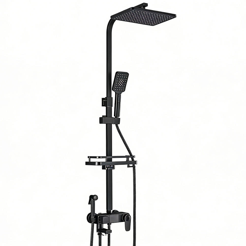 ÜBERKOPFBRAUSESET Thermostat, Schwarz, mit Digitalanzeige und Duschenmischer - Schwarz, Metall (29/116/34cm) - Kaket
