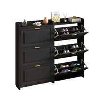 SCHUHSCHRANK 70/24/120 cm schwarz aus MDF/Spanplatte mit 3 Klapptüren 2er-Set - Schwarz, Holzwerkstoff (70/120/24cm) - OKWISH