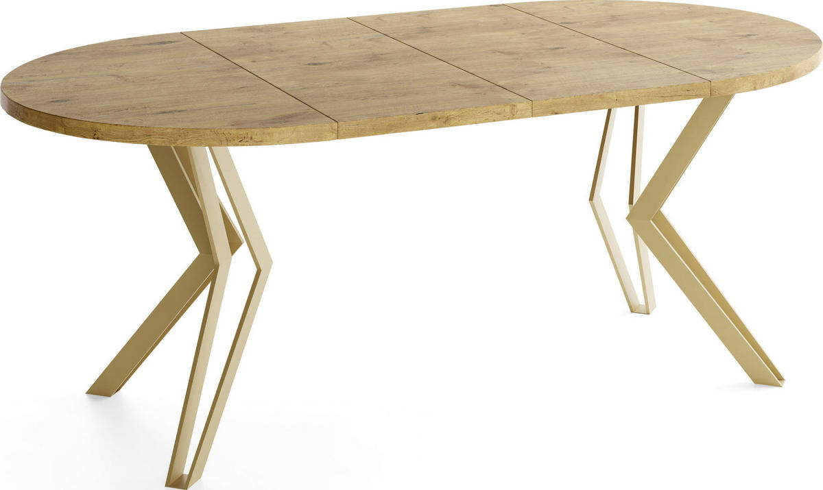 ESSTISCH Daisy runder ausziehbarer, Lancelot Eiche 100-180/100/76 cm - Eichefarben/Goldfarben, Holzwerkstoff/Metall (100/180/76cm) - WFL GROUP