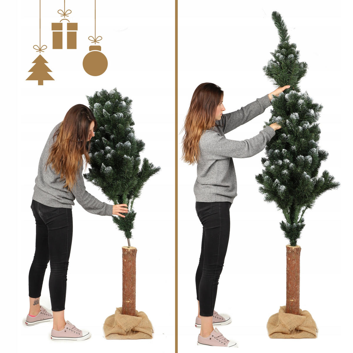 KADAX Künstlicher Weihnachtsbaum auf Stamm, Diamant, 220 cm, Kiefer - Grün, Holz/Kunststoff (220cm) - KADAX