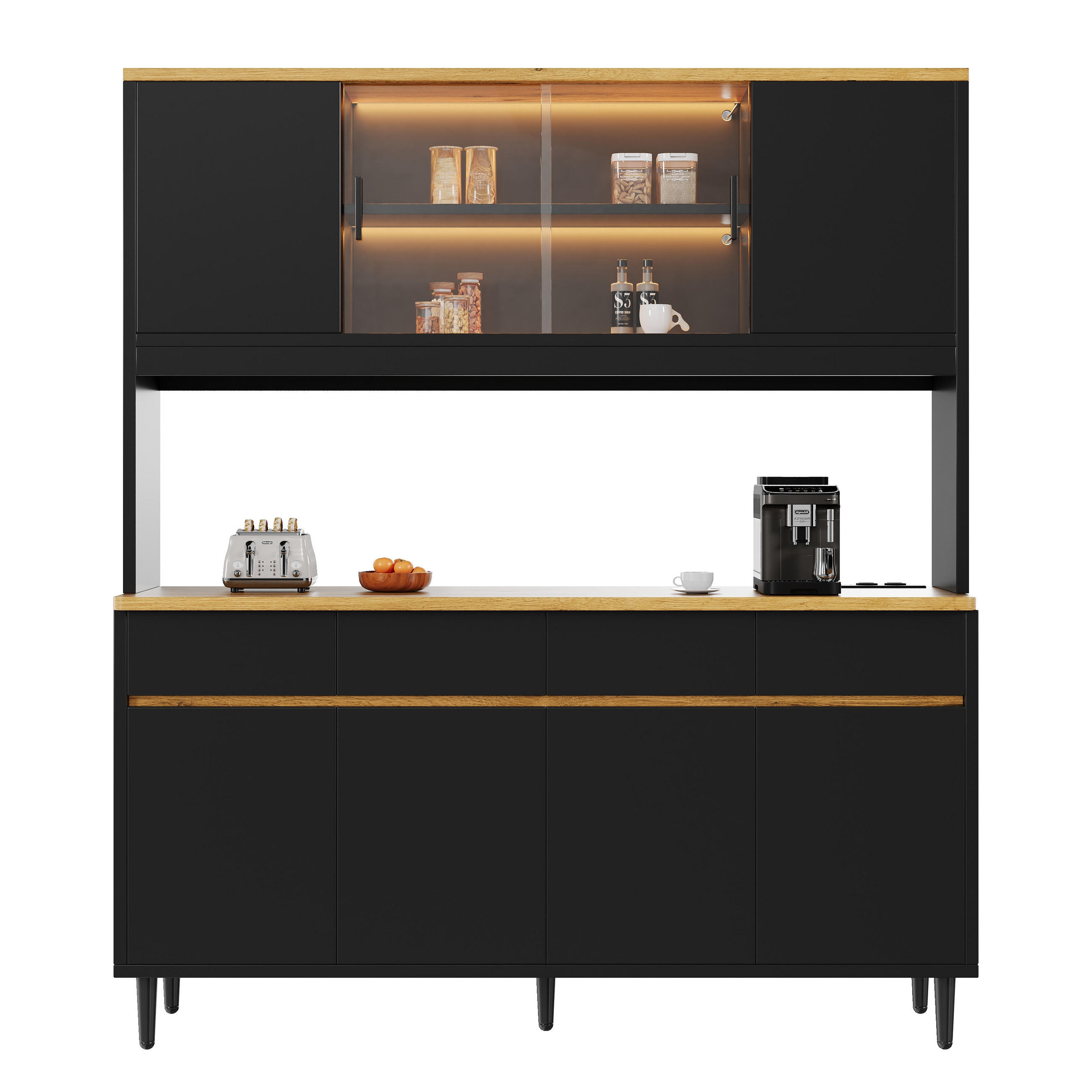 BUFFETSCHRANK 160x40x185cm LED Steckdose USB Schwarz Eiche - Schwarz, Holzwerkstoff (160/185/40cm) - FLIEKS