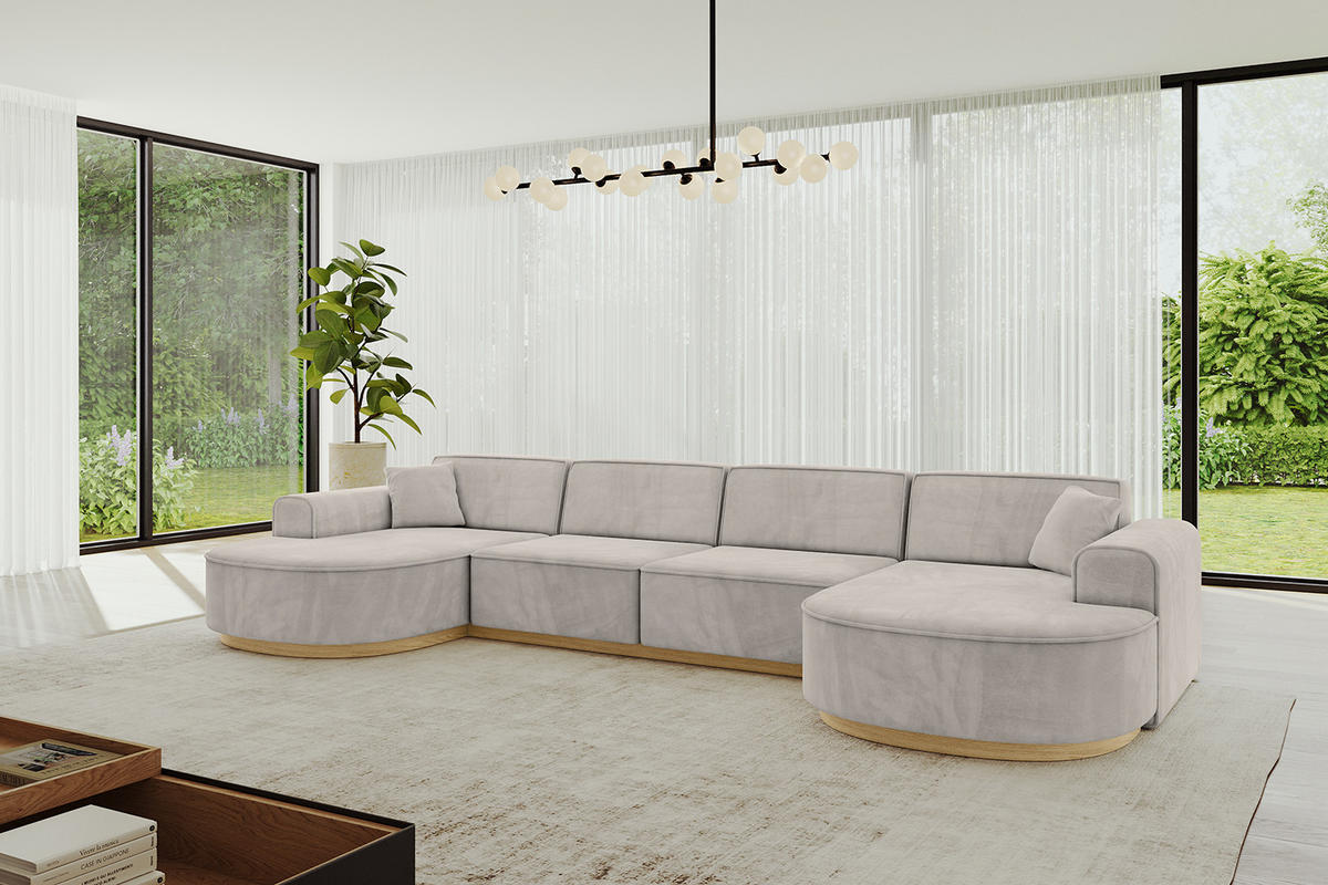 WOHNLANDSCHAFT MARI-U2-v2 - 388x171x83 cm Hellbraun Velours - Hellbraun, Holzwerkstoff/Textil (388/83/171cm) - ALTDECOR