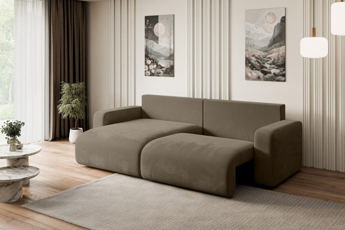 ECKSOFA mit Schlaffunktion und Bettkasten KLEEA-L - 247x143x83 cm Braun Velours - Schwarz/Braun, Holzwerkstoff/Kunststoff (247/143cm) - ALTDECOR