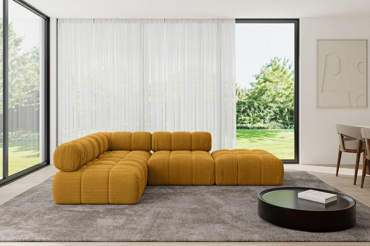 ECKSOFA modulares Sofa Favio-L1 - 285x190x70 cm Senfgelb Cord - Currygelb, Holzwerkstoff/Textil (285/190cm) - ALTDECOR