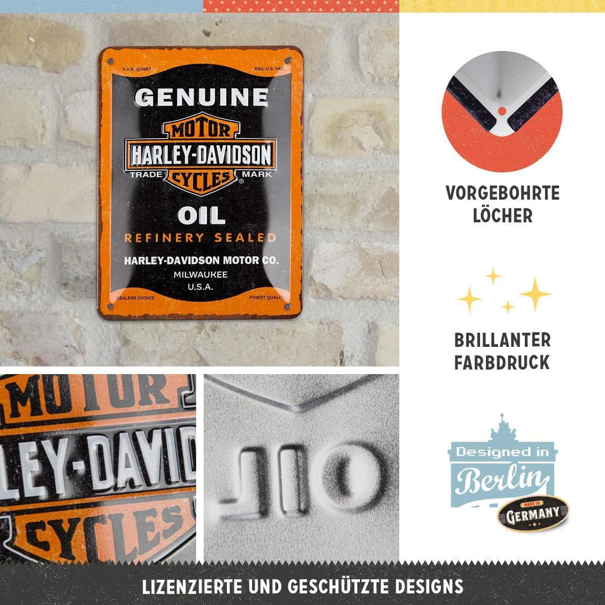 BLECHSCHILD 15/20 cm Harley-Davidson Genuine Oil - Multicolor, Metall (15/20/0.5cm) - Nostalgic-Art