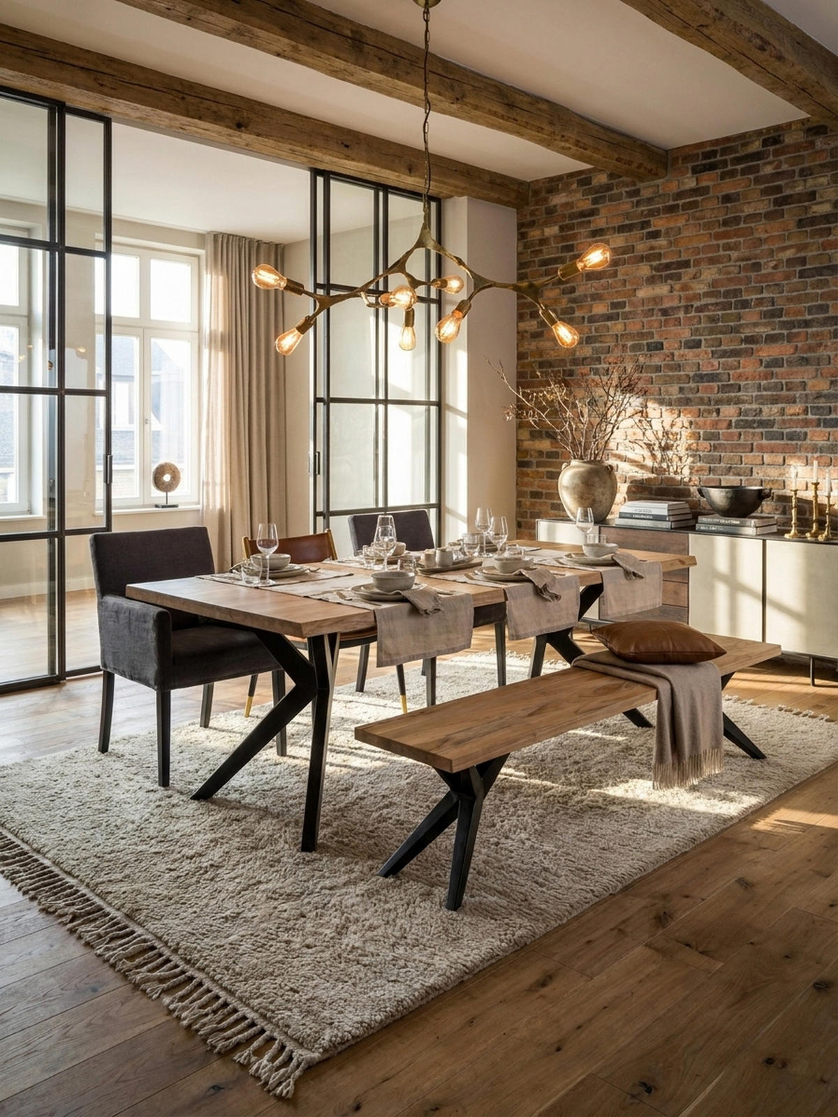 ESSZIMMERBANK Massivholz Metall Loft-Stil, Akazie 160x45x45 cm - Schwarz/Braun, Holz/Metall (160/45/45cm) - KADIMA DESIGN