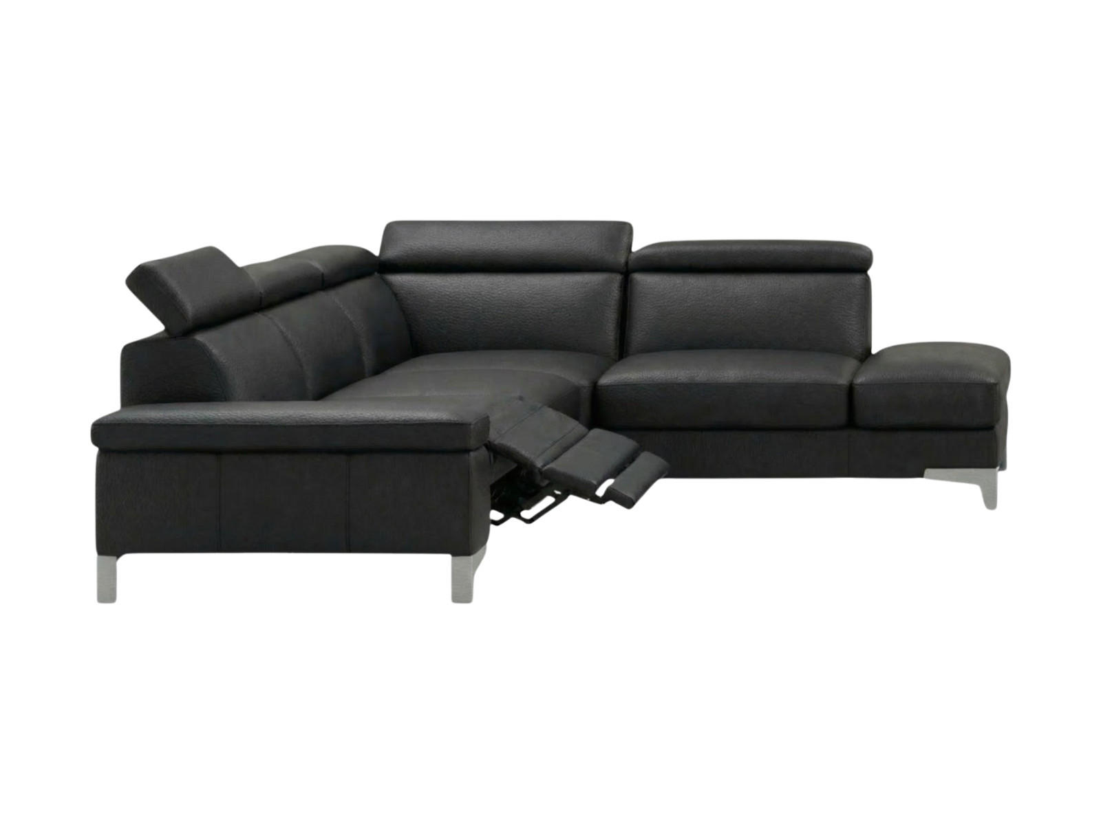 ECKSOFA Talisman Echtleder mit 1 x Relaxfunktion Schwarz - Schwarz, Leder/Metall (271/224cm)