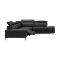 ECKSOFA Talisman Echtleder mit 1 x Relaxfunktion Schwarz - Schwarz, Leder/Metall (271/224cm)