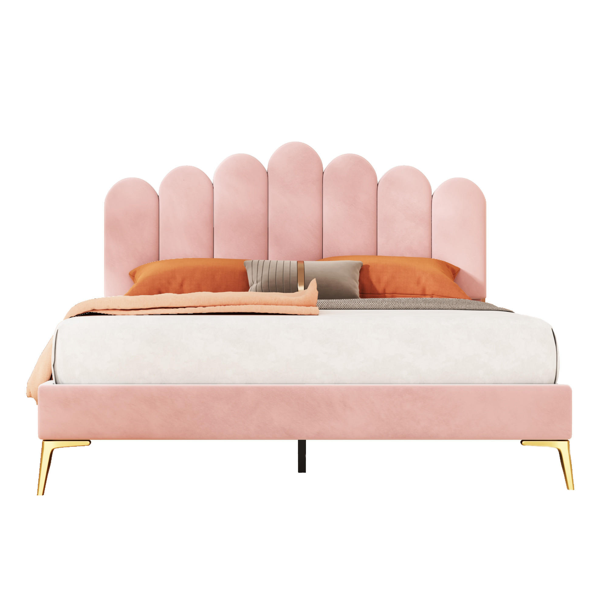 POLSTERBETT 140/200 cm Pink aus Samt mit verstellbarem Kopfteil - Rosa, Textil (140/200cm) - OKMYHOME