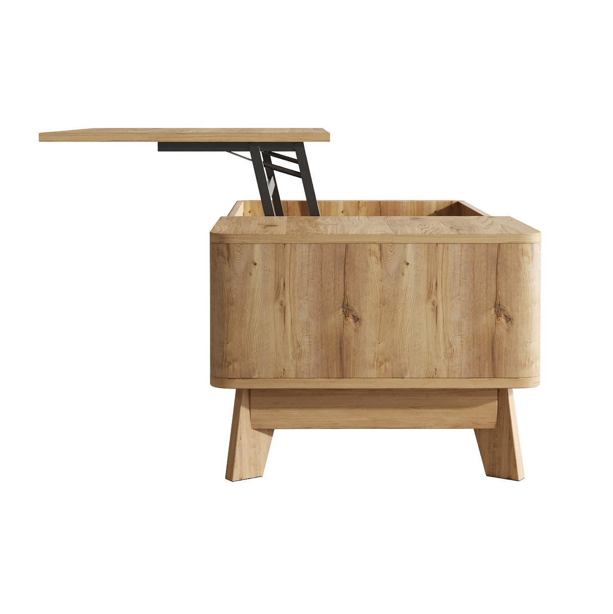 COUCHTISCH 95/48/50 cm aus MDF mit höhenverstellbarer Tischplatte, Stauraum und Wellenoptik, Natur - Naturfarben, Holzwerkstoff (95/48/50cm) - Redom