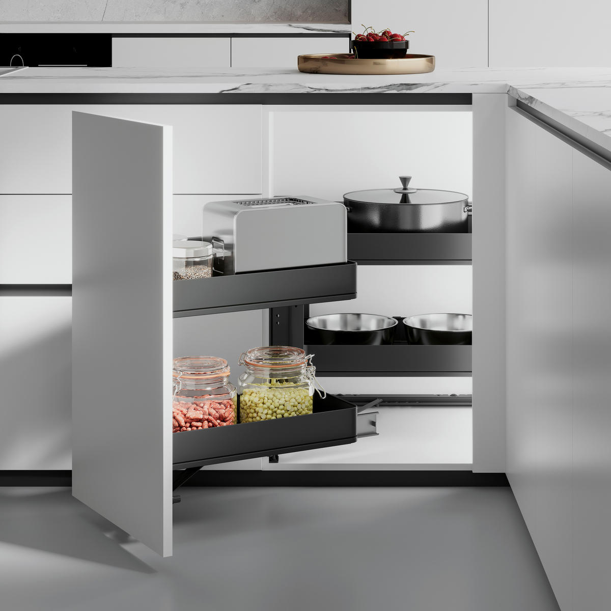 ECKSYSTEM Harmony Eckauszug Für Küchenmöbel Links, Stahl Und Holz, Anthrazitgrau - Grau, Metall (106.8/52/53.7cm) - EMUCA
