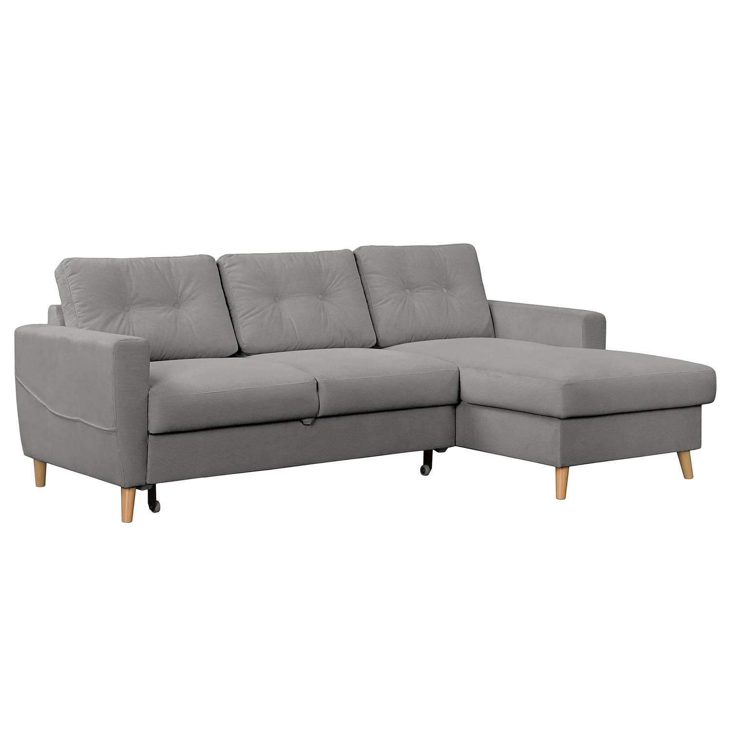 ECKSOFA mit Longchair - Braun/Grau, Holz/Textil (223/148cm) - home24