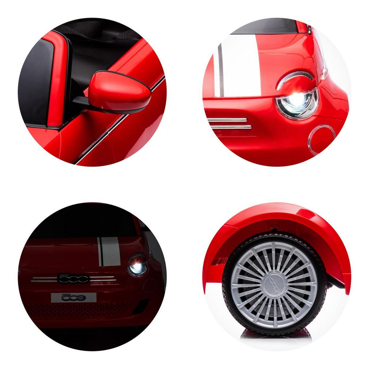 ELEKTROAUTO Fiat 500 rot-schwarz Fernbedienung, Sicherheitsgurt, MP3, USB - Rot, Kunststoff (100/60/50cm) - Chipolino