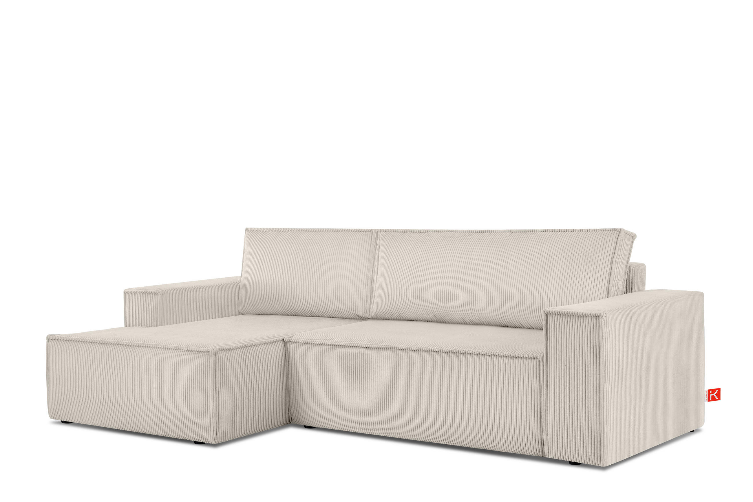 ECKSCHLAFSOFA-LINKS NAPI in Pet Friendly Cord-Stoff, cremefarben - Creme/Schwarz, Textil (262/148cm) - KONSIMO®