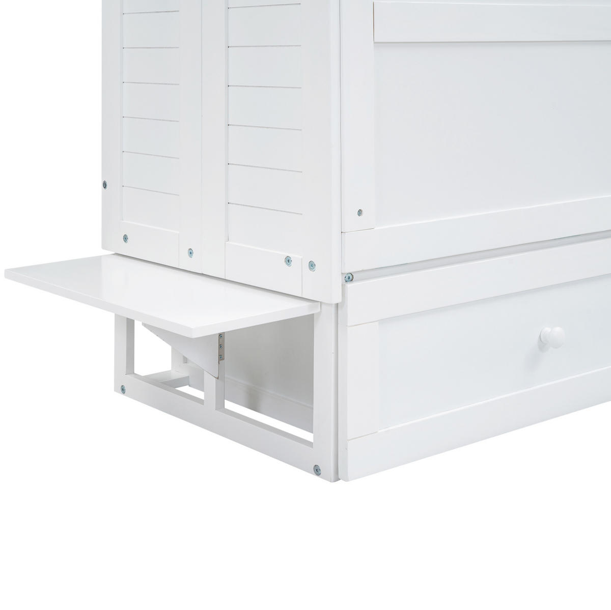 BETT 140/200 cm Weiß aus Kiefernholz und MDF mit Schublade und Regalen - Weiß, Holz (140/200cm) - OKMYHOME